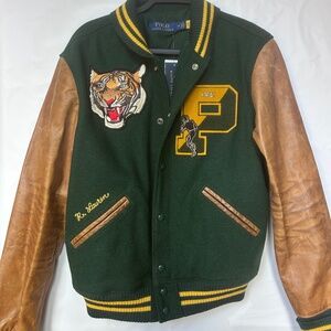 Polo Ralph Lauren Tiger Letterman Leather Varsity Wool Jacket